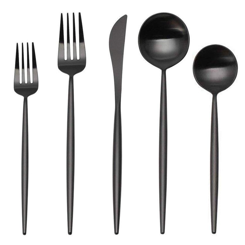 sharecook Matte Black Silverware Set, sharecook 20-Piece Stainless Steel Satin Finish Flatware Set Service for 4, Kitchen Utensil Set, Tableware Cutlery Set for Home and Restaurant - Image 1